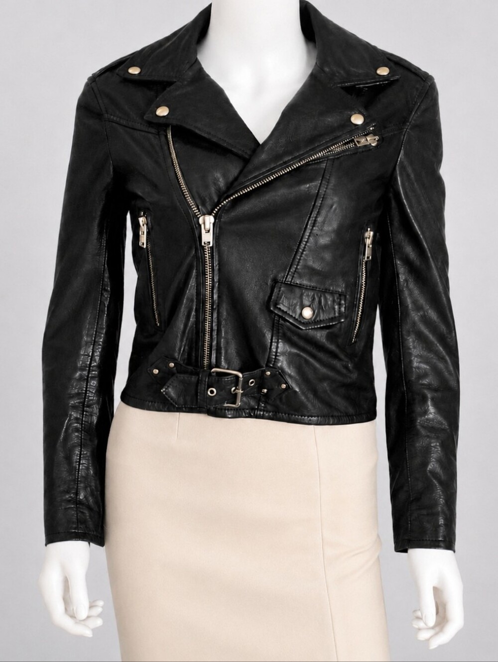 IRO | Wendy Black Lambskin Leather Cropped Moto Biker Jacket FR 34 XS